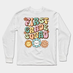 Groovy First Grade Squad Back To School Cute  Flower Retro Vintage Long Sleeve T-Shirt